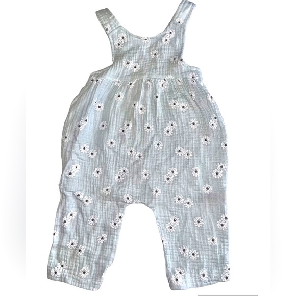 Rachel Zoe girl baby blue floral strap crepe jumpsuit Sz 12M - Picture 1 of 3